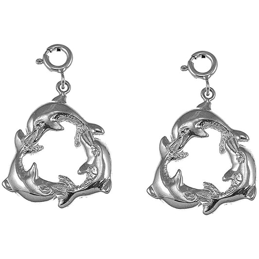 Sterling Silver 31mm Dolphin Earrings
