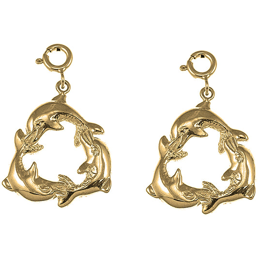 Yellow Gold-plated Silver 31mm Dolphin Earrings