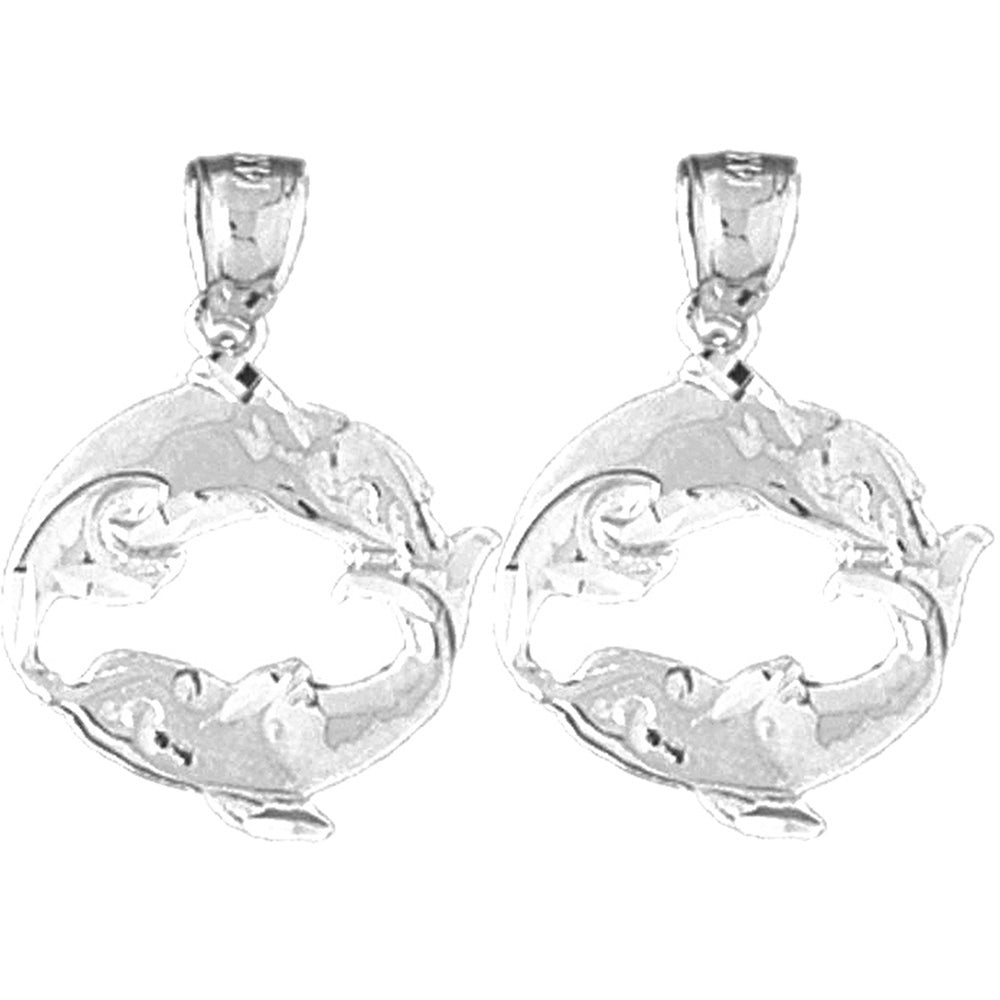 Sterling Silver 23mm Dolphin Earrings