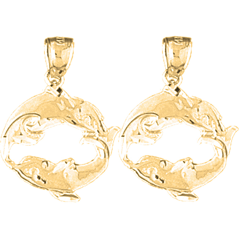 Yellow Gold-plated Silver 23mm Dolphin Earrings