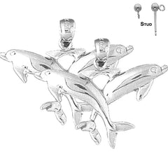Sterling Silver 26mm Dolphin Earrings (White or Yellow Gold Plated)