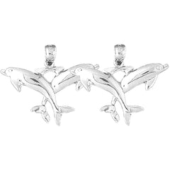 Sterling Silver 26mm Dolphin Earrings