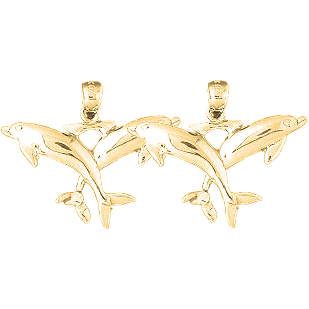 Yellow Gold-plated Silver 26mm Dolphin Earrings