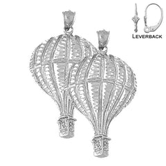 Sterling Silver 45mm Hot Air Balloon Earrings (White or Yellow Gold Plated)