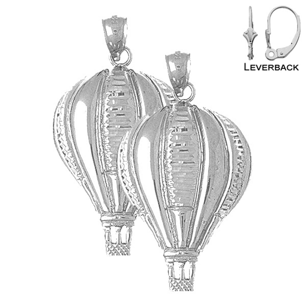 Sterling Silver 40mm Hot Air Balloon Earrings (White or Yellow Gold Plated)