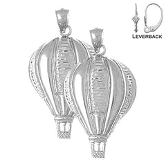 Sterling Silver 40mm Hot Air Balloon Earrings (White or Yellow Gold Plated)