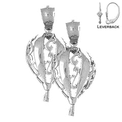 Sterling Silver 34mm Hot Air Balloon Earrings (White or Yellow Gold Plated)