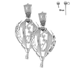 Sterling Silver 34mm Hot Air Balloon Earrings (White or Yellow Gold Plated)