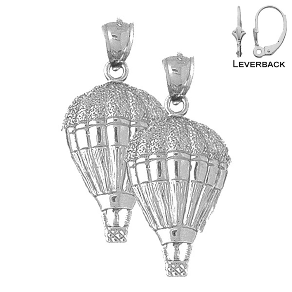 Sterling Silver 32mm Hot Air Balloon Earrings (White or Yellow Gold Plated)