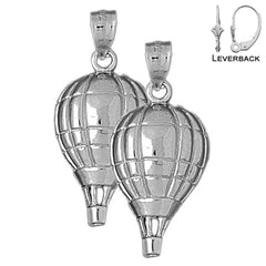 Sterling Silver 31mm Hot Air Balloon Earrings (White or Yellow Gold Plated)