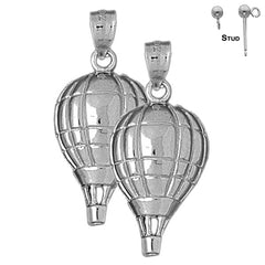 Sterling Silver 31mm Hot Air Balloon Earrings (White or Yellow Gold Plated)