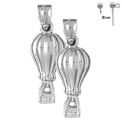 Sterling Silver 26mm 3D Hot Air Balloon Earrings (White or Yellow Gold Plated)