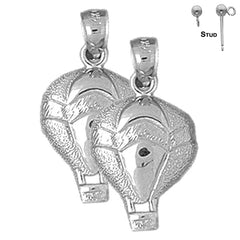 Sterling Silver 25mm Hot Air Balloon Earrings (White or Yellow Gold Plated)