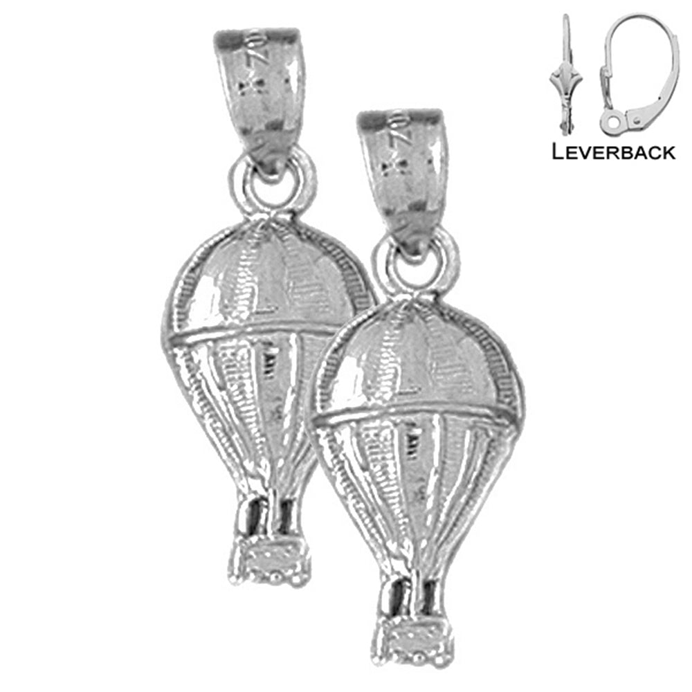 Sterling Silver 25mm Hot Air Balloon Earrings (White or Yellow Gold Plated)