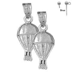 Sterling Silver 25mm Hot Air Balloon Earrings (White or Yellow Gold Plated)