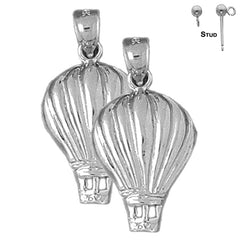Sterling Silver 27mm Hot Air Balloon Earrings (White or Yellow Gold Plated)