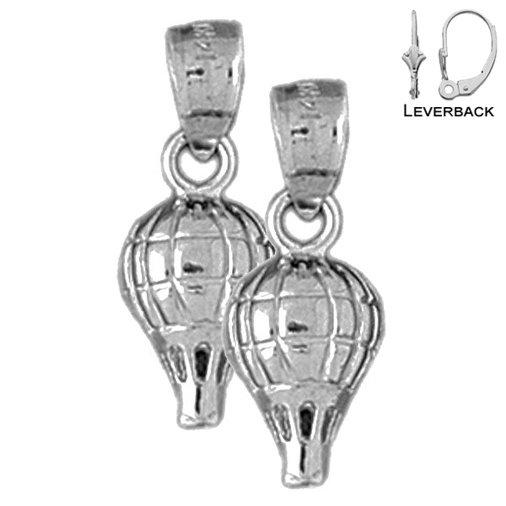 Sterling Silver 21mm Hot Air Balloon Earrings (White or Yellow Gold Plated)