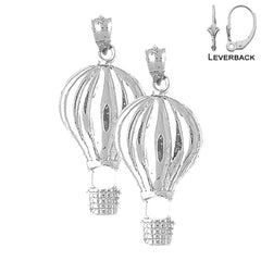 Sterling Silver 34mm Hot Air Balloon Earrings (White or Yellow Gold Plated)