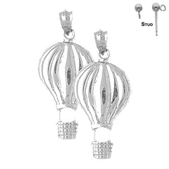 Sterling Silver 34mm Hot Air Balloon Earrings (White or Yellow Gold Plated)