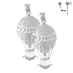 Sterling Silver 34mm Hot Air Balloon Earrings (White or Yellow Gold Plated)