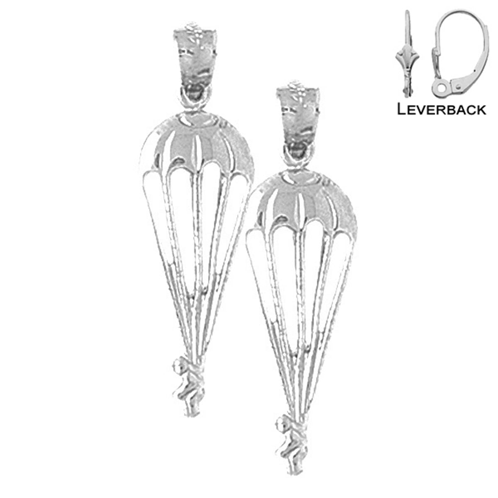 Sterling Silver 29mm Parachuter Earrings (White or Yellow Gold Plated)
