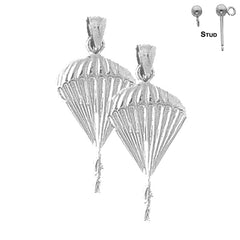 Sterling Silver 28mm Parachuter Earrings (White or Yellow Gold Plated)