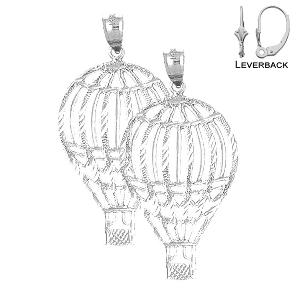 Sterling Silver 39mm Hot Air Balloon Earrings (White or Yellow Gold Plated)