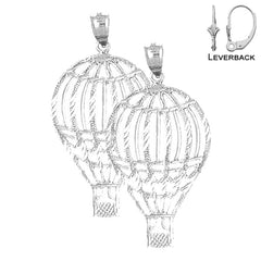 Sterling Silver 39mm Hot Air Balloon Earrings (White or Yellow Gold Plated)