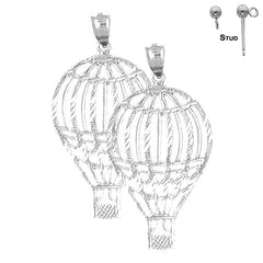Sterling Silver 39mm Hot Air Balloon Earrings (White or Yellow Gold Plated)
