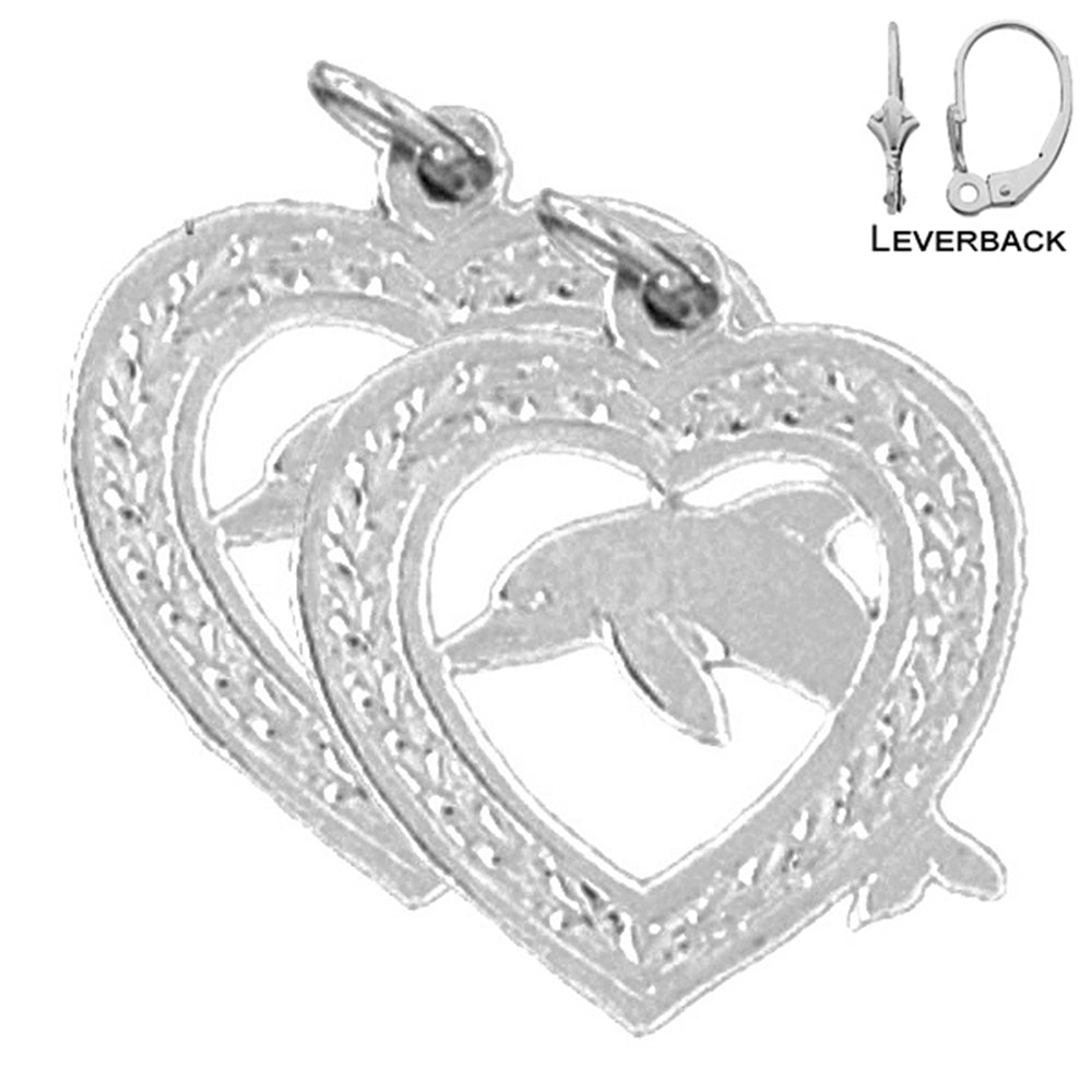 Sterling Silver 20mm Dolphin Earrings (White or Yellow Gold Plated)