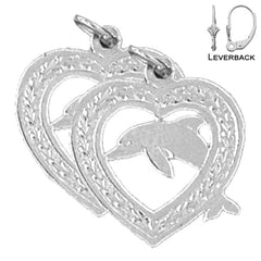 Sterling Silver 20mm Dolphin Earrings (White or Yellow Gold Plated)