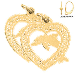 Sterling Silver 20mm Dolphin Earrings (White or Yellow Gold Plated)