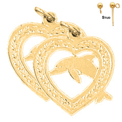 Sterling Silver 20mm Dolphin Earrings (White or Yellow Gold Plated)