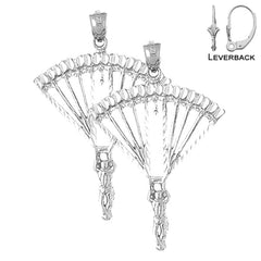 Sterling Silver 39mm Parachuter Earrings (White or Yellow Gold Plated)