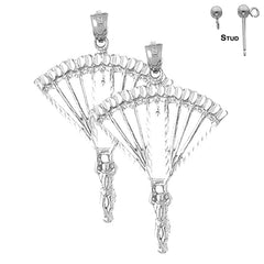 Sterling Silver 39mm Parachuter Earrings (White or Yellow Gold Plated)