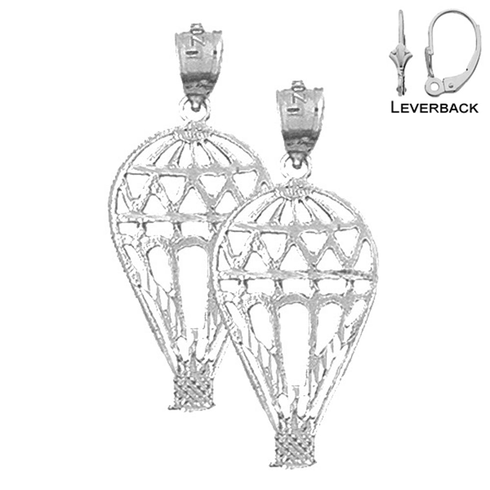 Sterling Silver 30mm Hot Air Balloon Earrings (White or Yellow Gold Plated)