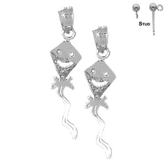 Sterling Silver 31mm Kite Earrings (White or Yellow Gold Plated)