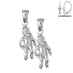 Sterling Silver 23mm Astronaut Earrings (White or Yellow Gold Plated)