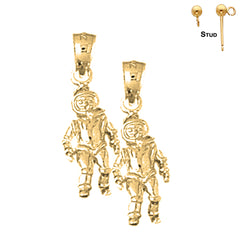 Sterling Silver 23mm Astronaut Earrings (White or Yellow Gold Plated)