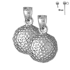 Sterling Silver 19mm Golf Ball Earrings (White or Yellow Gold Plated)