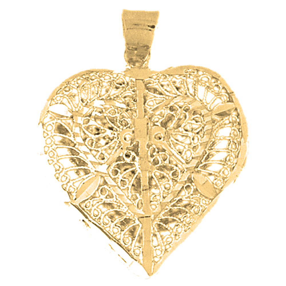 10K, 14K or 18K Gold 3D Filigree Heart Pendant