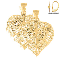 Pendientes de corazón de filigrana 3D de oro de 14 quilates o 18 quilates de 31 mm