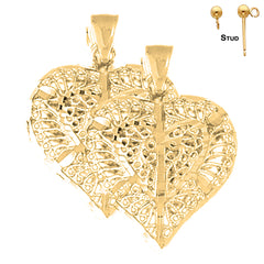 Sterling Silver 31mm 3D Filigree Heart Earrings (White or Yellow Gold Plated)