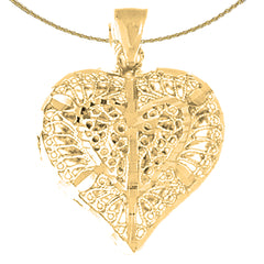 Colgante de corazón de filigrana 3D de oro de 10 quilates, 14 quilates o 18 quilates
