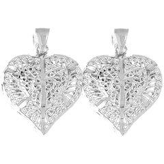 Sterling Silver 31mm 3D Filigree Heart Earrings