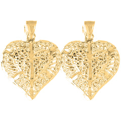 Yellow Gold-plated Silver 31mm 3D Filigree Heart Earrings