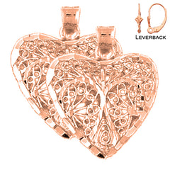 14K or 18K Gold 3D Filigree Heart Earrings