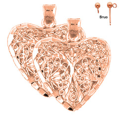 14K or 18K Gold 3D Filigree Heart Earrings