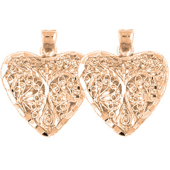 14K or 18K Gold 24mm 3D Filigree Heart Earrings