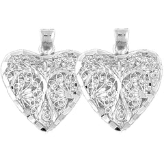 Sterling Silver 24mm 3D Filigree Heart Earrings